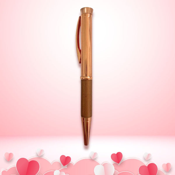 Metallic Glossy Rose Gold Mini Ball Pen with Copper Clip | Twist Mechanism | Smooth Blue Ink | Elegant Valentine Gift Pen