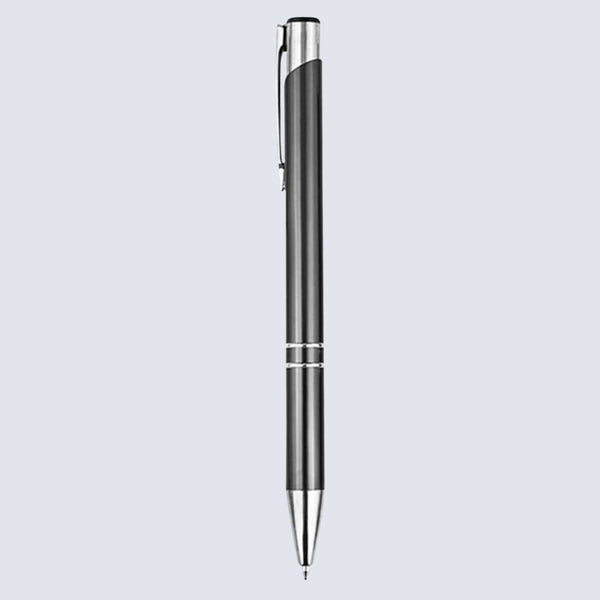 Set of 8 Metallic Glossy Gray Body with Silver Clip Click Mechanism Ball Pens – Smooth Blue Ink