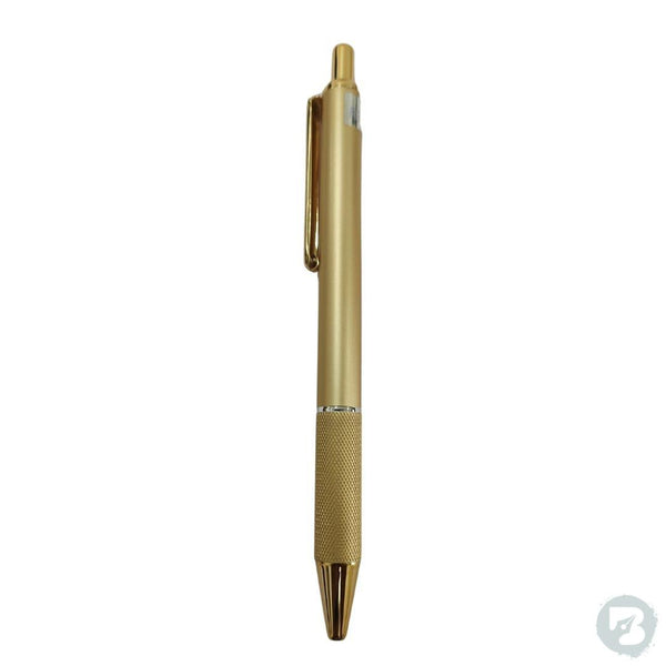 Golden metal ball pen with comfortable grip and smooth click for a premium experience.