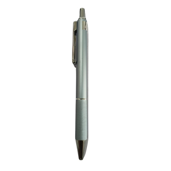 Ice blue metal ball pen with cool grip and smooth click for an enjoyable writing experience.