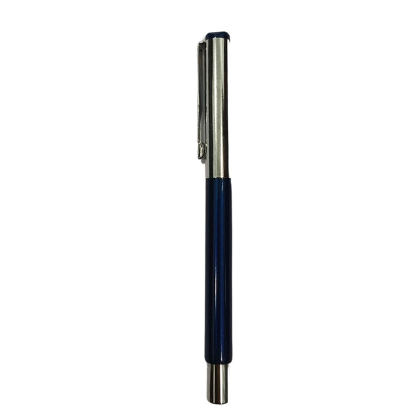 Blue and silver pen with sleek openable design for stylish and sophisticated writing.