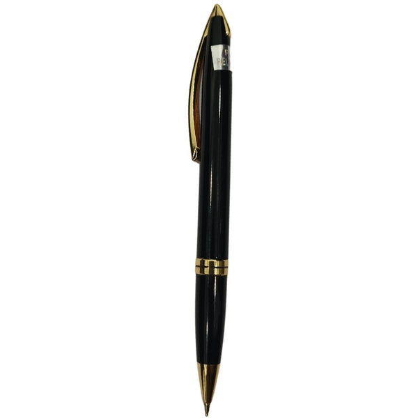 Black and gold glossy pen with twist design for luxurious and smooth writing.