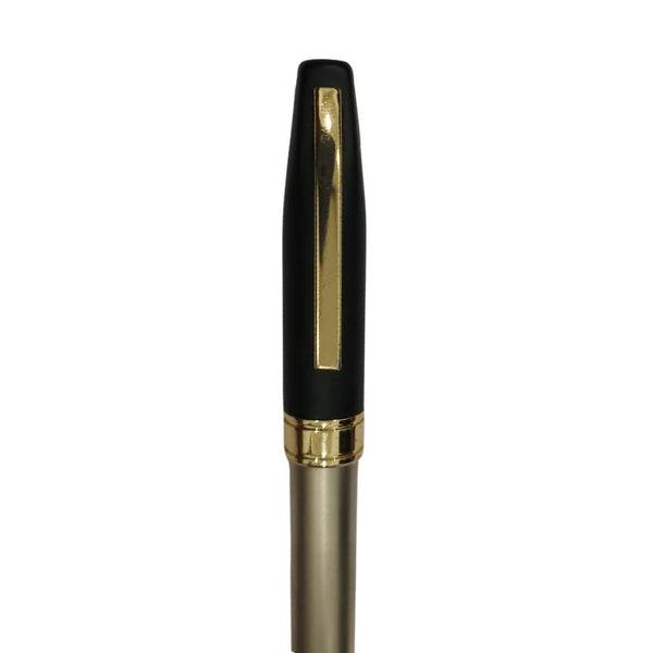 Metallic silver and black color body with gold clip twist mechanism ball Pen (blue Ink) Ballpen Bazaar