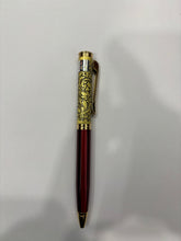 Twist Mechanism Golden Color Ball Pen with Red Body Elegant Golden Engraving on Top Ballpen Bazaar