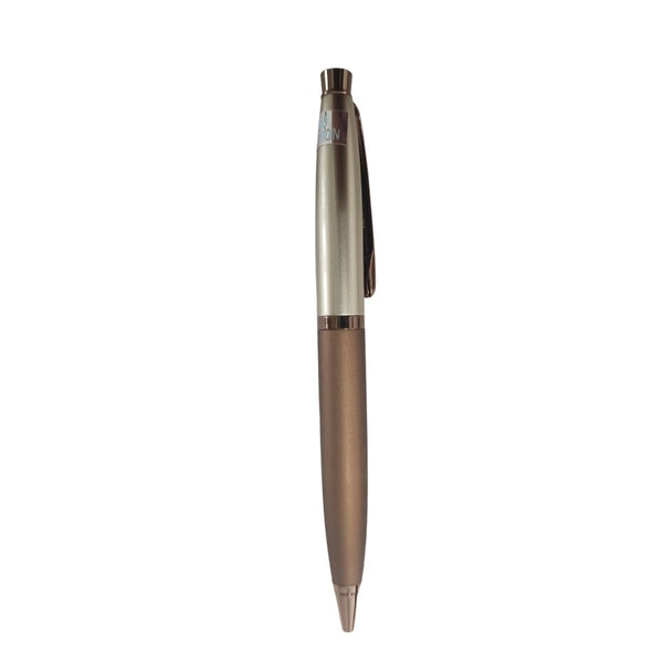 Brown duo pen with stylish twist mechanism for elegant and functional writing.