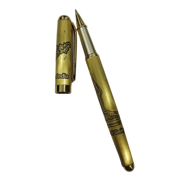 Golden Bharat Map pen with openable design for unique and luxurious writing.