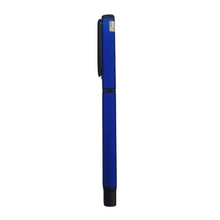 Blue square body pen with openable design for modern and functional writing.