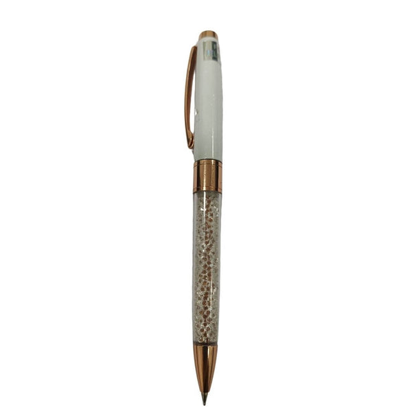 Metallic White Pen – Diamond and Gold Clip Twist Design for Elegant Writing