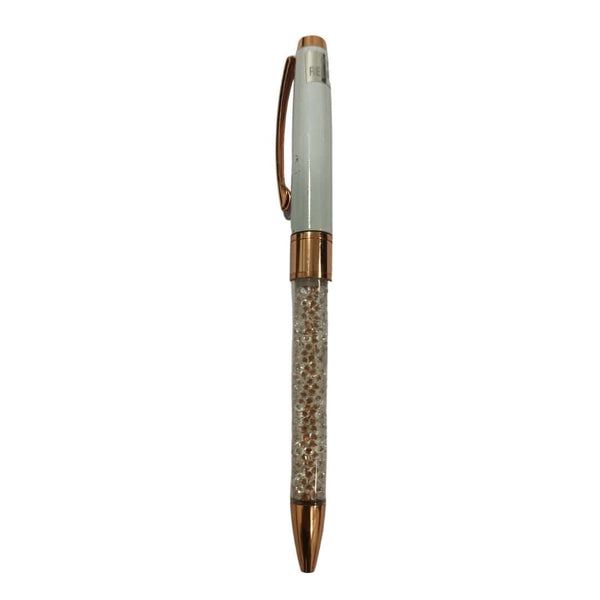 Metallic White Pen – Diamond and Gold Clip Twist Design for Elegant Writing