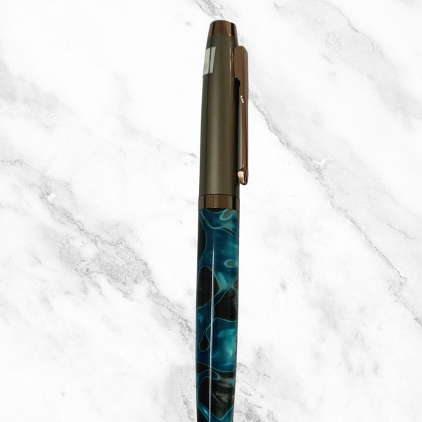 Gunmetal and Designer Blue Ball Pen – Twist Mechanism | Smooth Writing with Glycer 0.6mm Blue Ink