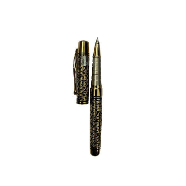 Golden engraved pen with openable design for luxurious and smooth writing experience.