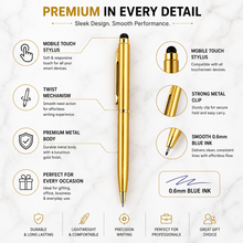 Set of 3 Gold Stylus Ball Pens | Twist Mechanism | Ballpen Bazaar