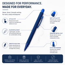 3-Piece Stylus Matte Blue Ball Pen Set – Premium Blue Ink