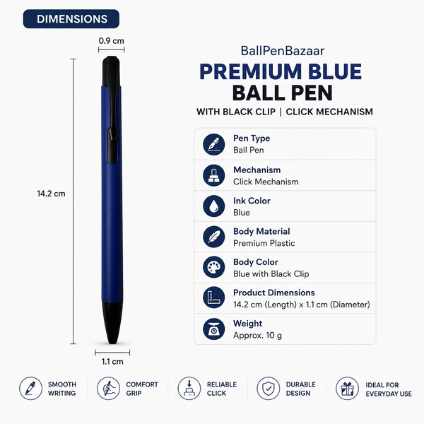 BallPen Bazaar’s Matte Blue Body Ball Pen with Black Clip
