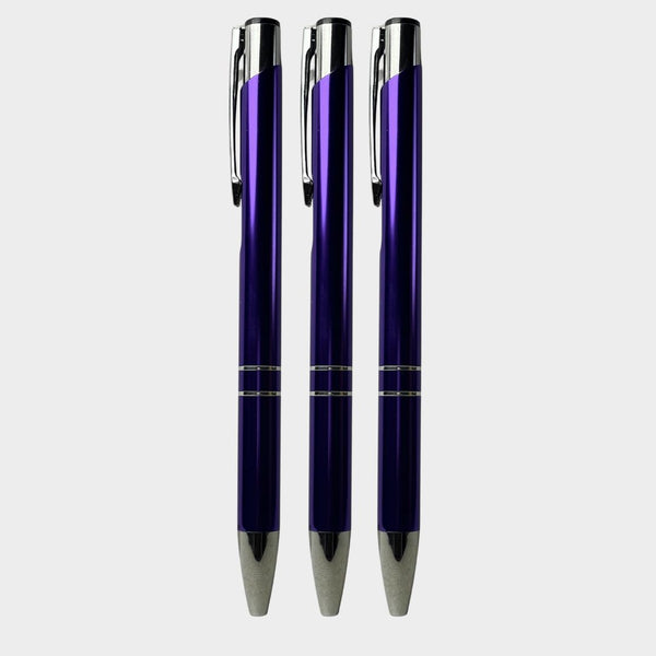BallPen Bazaar’s Metallic Glossy Purple Body Ball Pen – 3 pcs Set | Silver Clip | Smooth Click Mechanism | Premium Blue Ink
