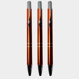 BallPen Bazaar’s Set of 3 Metallic Glossy Orange Ball Pens – Silver Clip