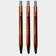 BallPen Bazaar’s Set of 3 Metallic Glossy Orange Ball Pens – Silver Clip | Click Mechanism | Smooth Blue Ink for Office, School & Gifting