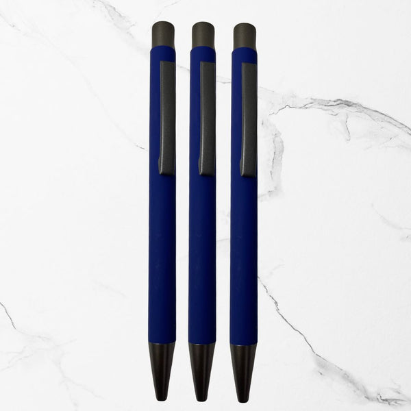 Matte Blue Ball Pens with Gunmetal Clip (Pack of 3)