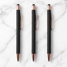 BallPenBazaar 3 Pcs Stylus Matte Black Ball Pens with Glossy Rose Gold Clip