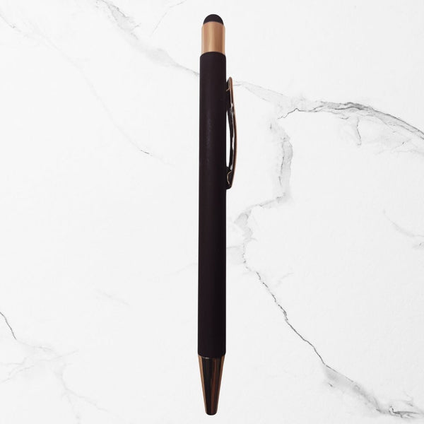 BallPenBazaar 3 Pcs Stylus Matte Black Ball Pens with Glossy Rose Gold Clip | Premium Click Mechanism | Smooth Blue Ink | Comfortable Writing Pens for Office, School & Gifting