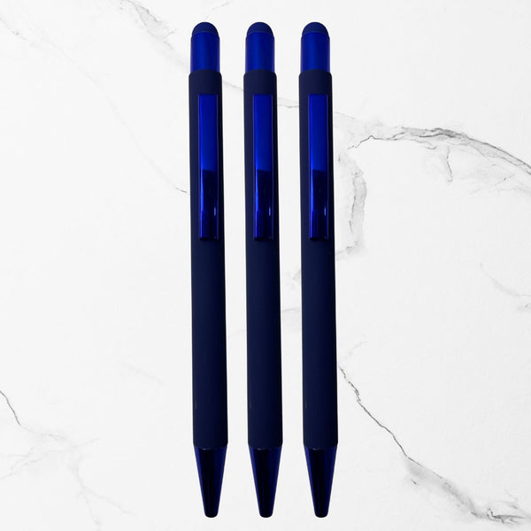 3-Piece Stylus Matte Blue Ball Pen Set – Premium Blue Ink
