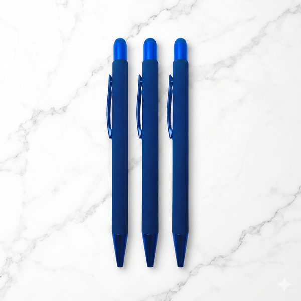 BallPenBazaar 3-Piece Stylus Matte Blue Ball Pen Set | Glossy Clip