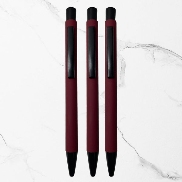 BallPenBazaar Matte Maroon Ball Pens (Pack of 3) | Glossy Black Clip | Click Mechanism | Smooth Blue Ink | Premium Metal Body Pens for Office, School & Gifting