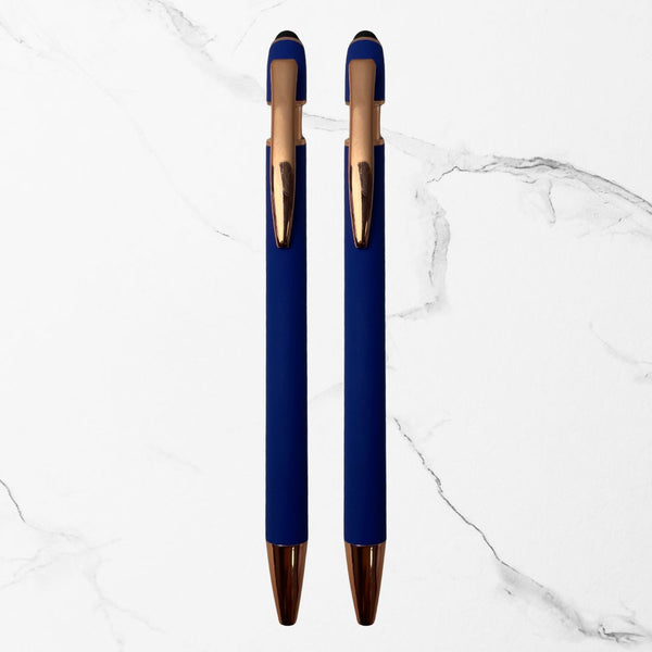 Premium Matte Blue Stylus Ball Pen with Rose Gold Clip
