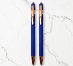 BallPenBazaar Premium Matte Blue Ball Pens with Rose Gold Clip – Stylus Top,...
