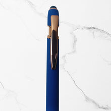 BallPenBazaar Premium Matte Blue Ball Pens with Rose Gold Clip – Stylus Top, Click Mechanism, Smooth Blue Ink, Metal Body Executive Pen for Office, School & Corporate Gifting (Pack of 2)