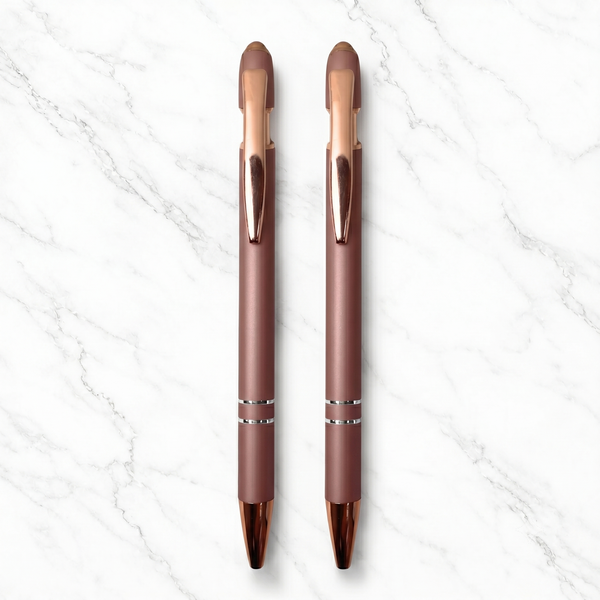 BallPenBazaar Premium Matte Brown Ball Pens with Rose Gold Clip
