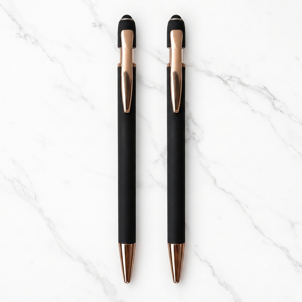 BallPenBazaar Premium Stylus Ball Pens with Matte Black Body & Rose Gold Clip