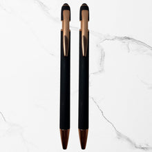 BallPenBazaar Premium Stylus Ball Pens with Matte Black Body & Rose Gold Clip | Touch Screen Stylus + Smooth Blue Ink | Click Ball Pen for Office, Mobile & Tablet Use (Pack of 2)