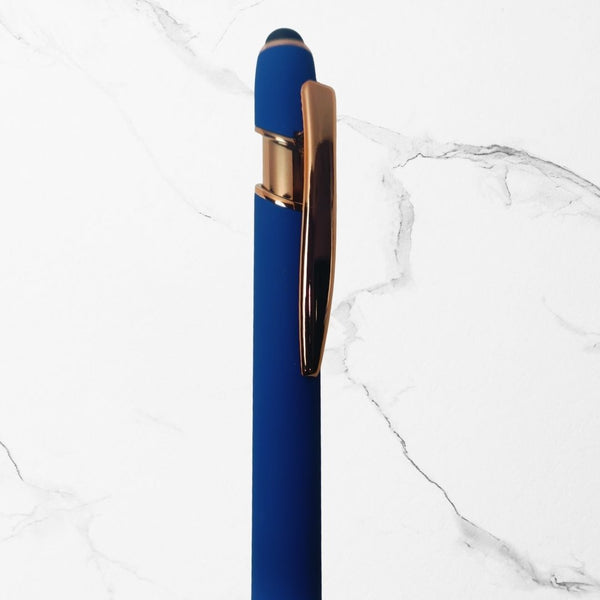 BallPenBazaar Premium Stylus Ball Pens with Matte Blue Body & Rose Gold Clip | Smooth Blue Ink | Elegant Writing Pens for Office, School & Gifting (Pack of 2)