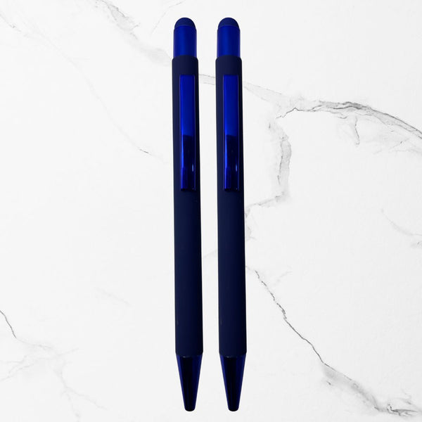 BallPenBazaar Premium Stylus Glossy Navy Blue Ball Pens (Pack of 2) | Smooth Blue Ink | Elegant Click Mechanism Pen for Office & Gifting