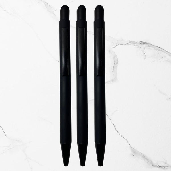 BallPenBazaar’s Stylus Matte Black Ball Pens (Pack of 3) – Glossy Black Clip | Click Mechanism | Smooth Blue Ink | Premium Metal Body Writing Pens for Office, School & Corporate Gifting