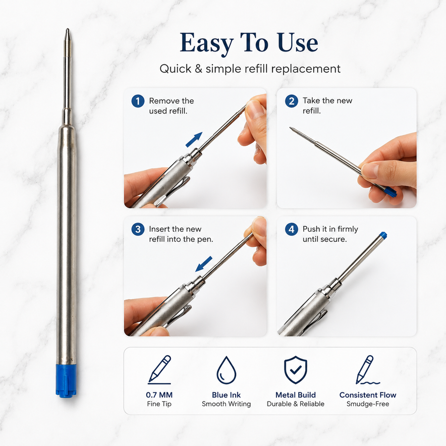 0.7 MM Metal Jotter Refill Blue Ink for Ball Pens, Smooth Writing Replacement Refills, Pack of 3 — Ballpen Bazaar