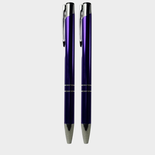 Ballpen Bazaar 2 Pcs Metallic Glossy Purple Ball Pen | Silver Clip | Smooth Click Mechanism | Blue Ink | Premium Metal Body for Office, Gifting & Daily Use
