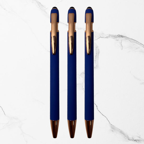 Ballpen Bazaar – 3 Pcs Matte Black Body Ball Pen Set with Glossy Black Clip | Click Mechanism | Smooth Blue Ink | Premium Writing Pens for Office & Gifting