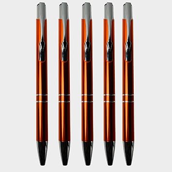 Ballpen Bazaar 5 Pcs Metallic Glossy Orange Ball Pen Set | Silver Clip