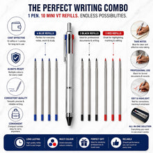 Ballpen Bazaar 5-in-1 Multi Colour Ball Pen with 10 Refills | 4 Blue, 3 Black & 3 Red Mini VT Refills | 2 Blue, 1 Black, 1 Red Ink + 0.5mm Pencil | Multi Ink Smooth Writing Pen Set