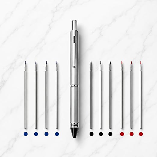 Ballpen Bazaar 5-in-1 Multi Colour Ball Pen with 10 Refills | 4 Blue, 3 Black & 3 Red Mini VT Refills | 2 Blue, 1 Black, 1 Red Ink + 0.5mm Pencil | Multi Ink Smooth Writing Pen Set