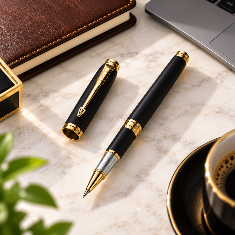 Ball Pen Bazaar Matt Black Gold Clip Openable Ball Pen – Blue Ink | 1 Extra Refill Free