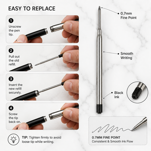 Ballpen Bazaar  Ballpen Bazaar 0.6 MM Metal Jotter Refill Black Ink Compatible Smooth Writing Pen Refill Pack of 2 with Name Engraving