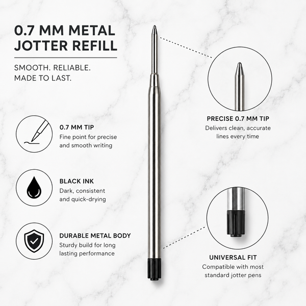 Ballpen Bazaar  Ballpen Bazaar 0.6 MM Metal Jotter Refill Black Ink Compatible Smooth Writing Pen Refill Pack of 2 with Name Engraving