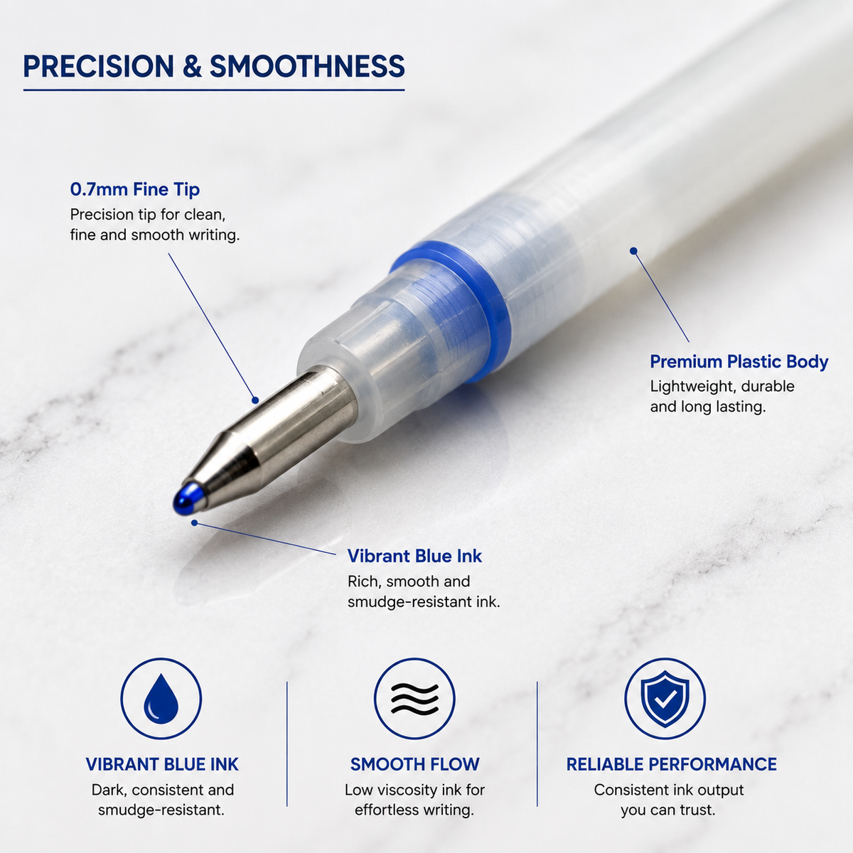 Blue ink plastic jotter refill for compatible ball pens