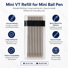 Ballpen Bazaar  Ballpen Bazaar 0.6mm Mini VT Refill Black Ink Pack of 10 | Smooth Writing Ball Pen Refills | Compatible Replacement Ink Refills with Name Engraving