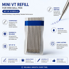 Ballpen Bazaar  Ballpen Bazaar 0.6mm Mini VT Refill Blue Ink Pack of 10 | Smooth Writing Ball Pen Refills | Compatible Replacement Ink Refills for Daily Use with Name Engraving