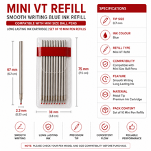 Ballpen Bazaar  Ballpen Bazaar 0.6mm Mini VT Refill Red Ink Pack of 10 | Smooth Writing Ball Pen Refills for Daily Office School and Business Use with Name Engraving