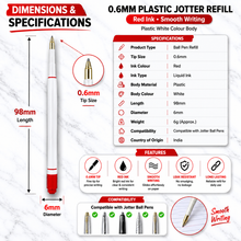 Ballpen Bazaar  Ballpen Bazaar 0.6mm Plastic Jotter Red Ink Refills Pack of 10 | Smooth Writing Replacement Pen Refills for Ball Pens with Name Engraving